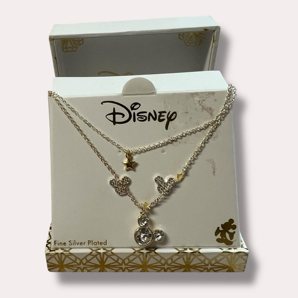 Disney Mickey Mouse Necklace & Earrings Set Fine Silver Plated Crystal Duo NWT - Picture 5 of 9